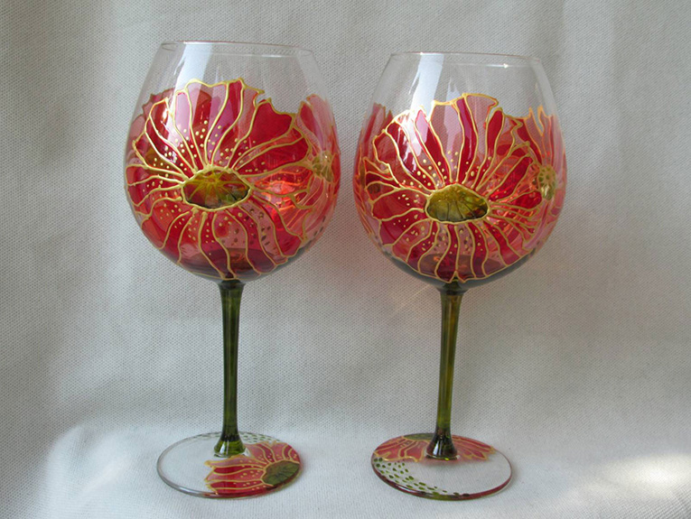 Glasses - hand-painted glass with stained glass paints 