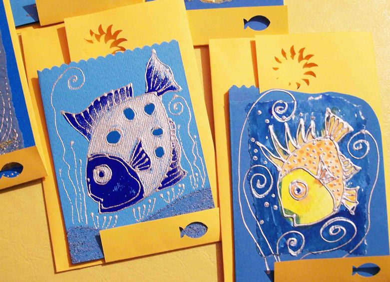Ръчно рисувани картички - цветен картон, ръчна хартия, акрилни бои, акварелни бои